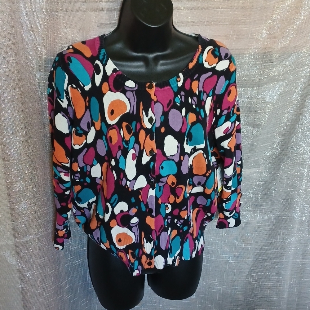 Colorful Bubbles 100% cotton cardigan size PM NWT, black, orange, blue, cream